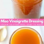 Image of miso vinaigrette dressing in mason jar with text overlay