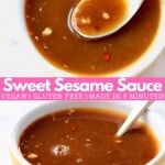 Image of sesame sauce in yellow bowl with text overlay