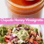 Image of chipotle vinaigrette in mason jar next to fajita salad in bowl with text overlay