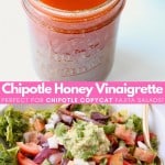 Image of chipotle vinaigrette in mason jar next to fajita salad in bowl with text overlay