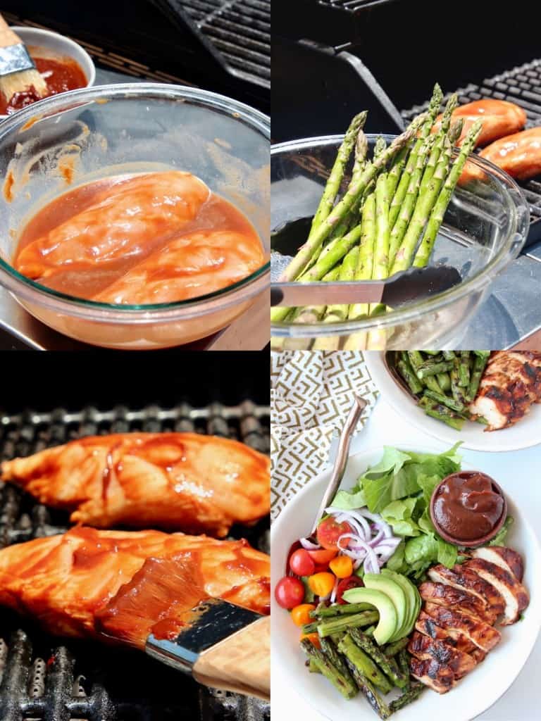 collage of images showing how to make grilled bbq chicken bowls