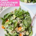Spinach and cauliflower rice salad in bowl