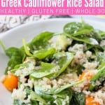 Spinach and cauliflower rice salad in bowl