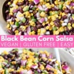Black beans and corn in bowl with spoon
