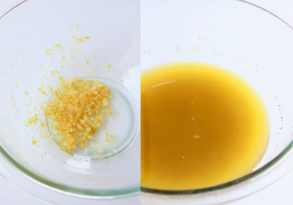collage of images showing how to make lemon vinaigrette dressing