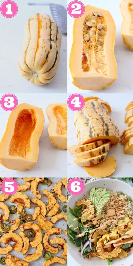 collage of images showing how to make roasted delicata squash