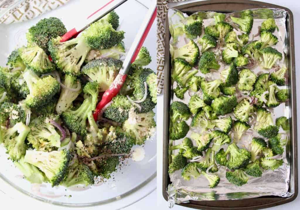 collage of images showing how to make roasted broccoli