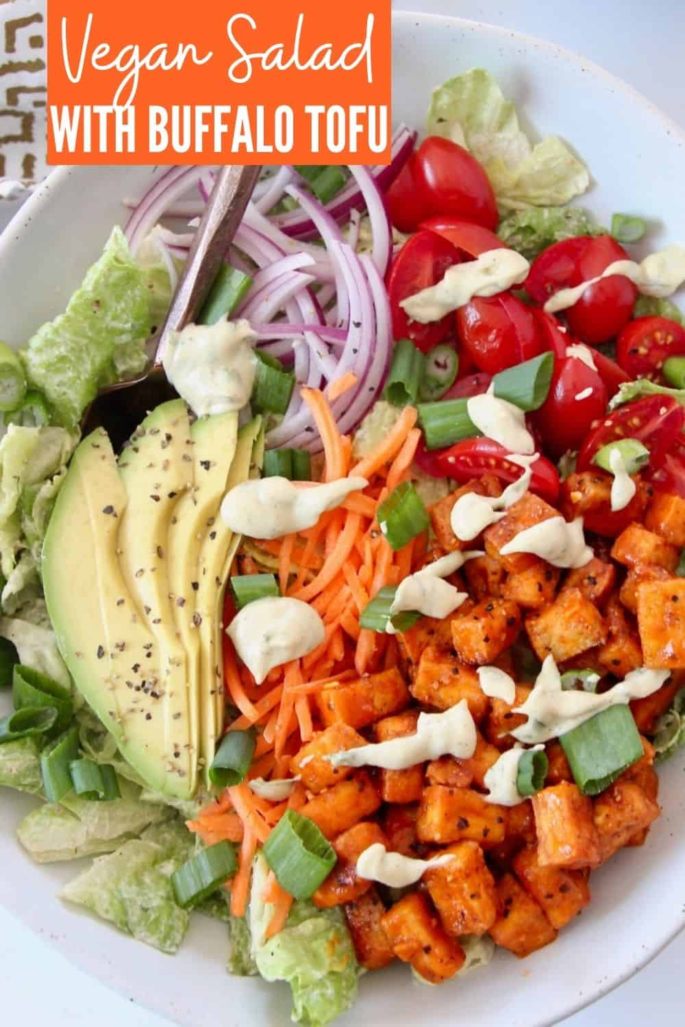 Vegan Crispy Baked Buffalo Tofu Salad - Bowls Are The New Plates