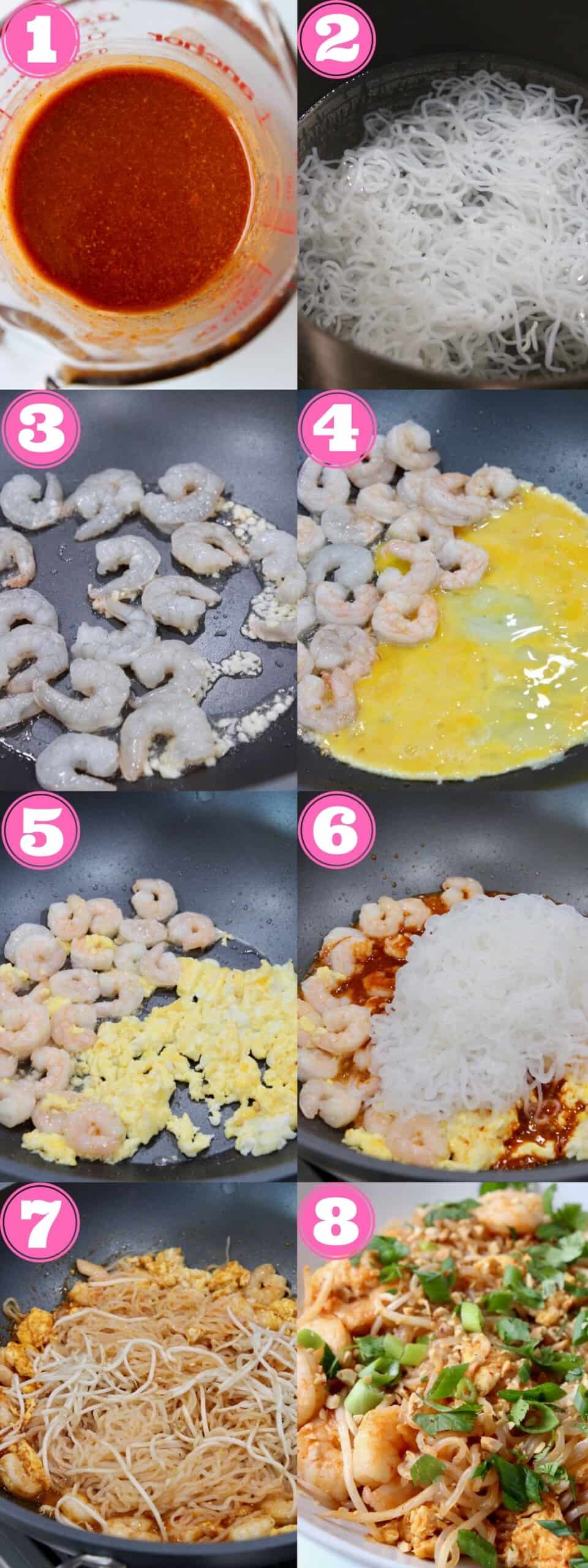 collage of images showing how to make pad thai