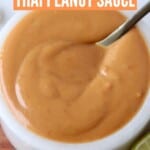 peanut sauce in bowl with spoon