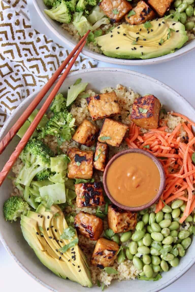 Vegan Tempeh Bowl with Peanut Sauce - Bowls Are The New Plates
