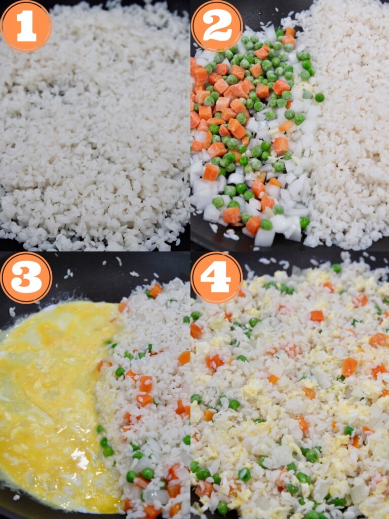 collage of images showing how to make keto fried rice
