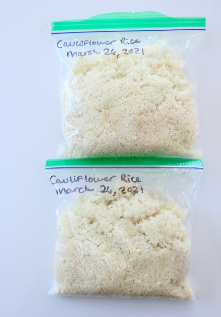 cauliflower rice in ziplock bags
