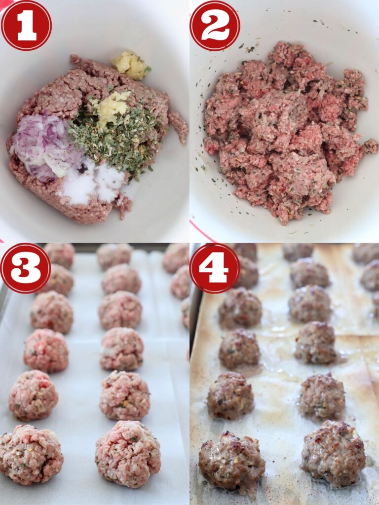 collage of images showing how to make keto meatballs