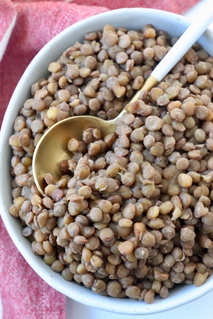 instant pot lentils in bowl with spoon