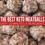 cooked keto meatballs piled up on plate