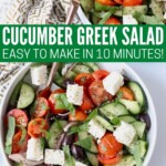 cucumber greek salad in bowls with forks