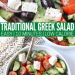 greek salad with cubed feta and olives in bowl