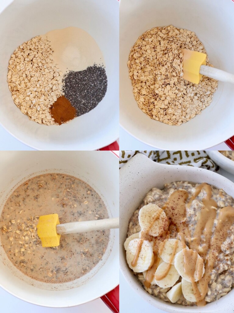 collage of images showing how to make overnight oats