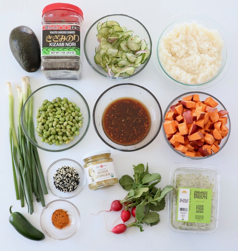 ingredients for vegan poke bowls
