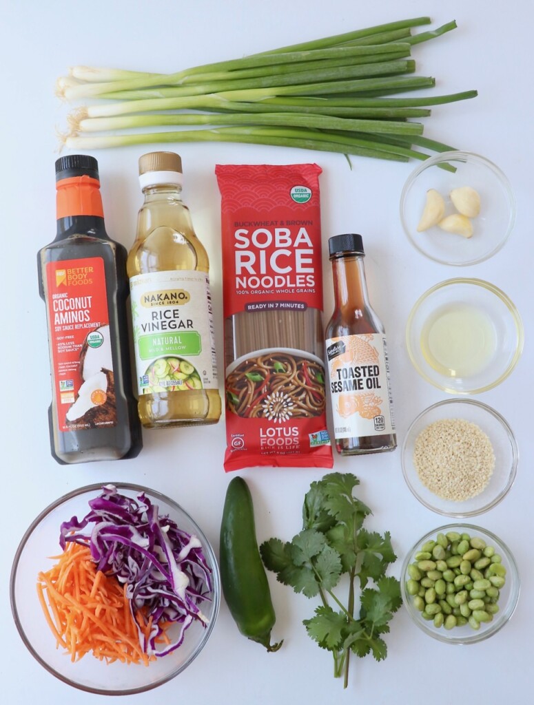 ingredients for soba noodles bowl