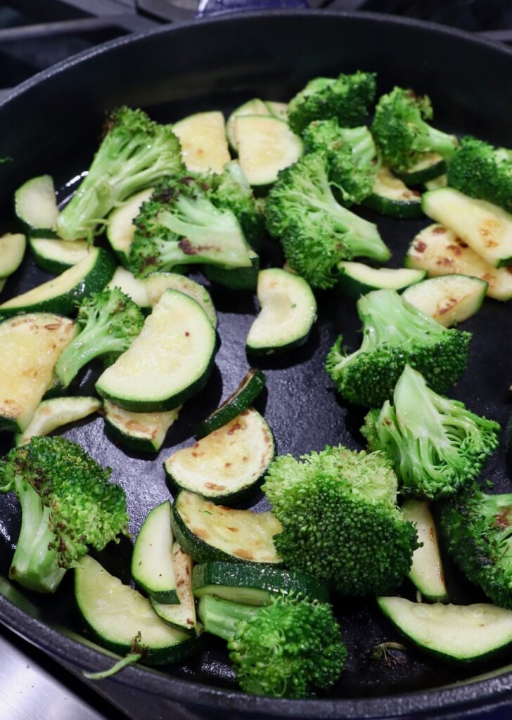 zucchini and broccoli in skillet