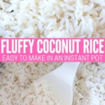 cooked coconut rice in bowl and in Instant Pot with spoon