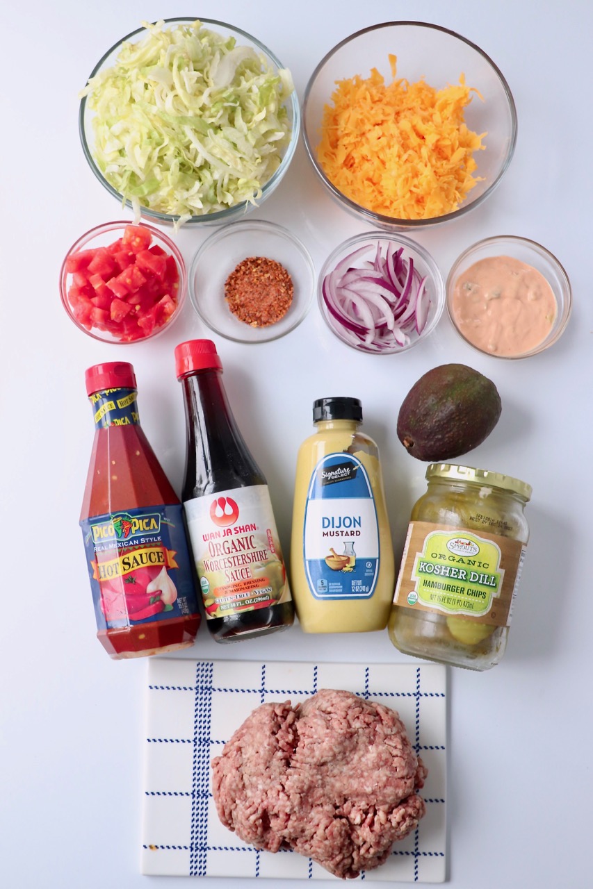 ingredients for burger bowls