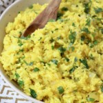 lemon rice in bowl topped with chopped parsley