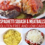 collage of images showing how to make spaghetti squash and meatball bowls